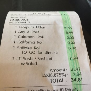 Samurai Fusion Sushi - Final bill - Japanese Near Me - Brooklyn, New York Samurai Fusion Sushi - Final bill - Japanese Near Me - Brooklyn, New York