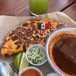Agua fresca and quesabirria with consomé
