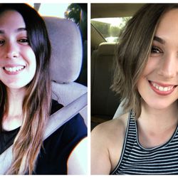 HAIR by Samantha Stewart - Hair after over a year of not getting it cut and then the result. I wanted a modern, textured bob with coloring work to go lighter.