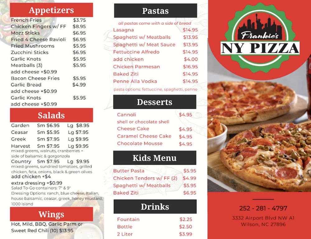 FRANKIE’S NY PIZZA 3332 Airport Blvd NW, Wilson, North Carolina
