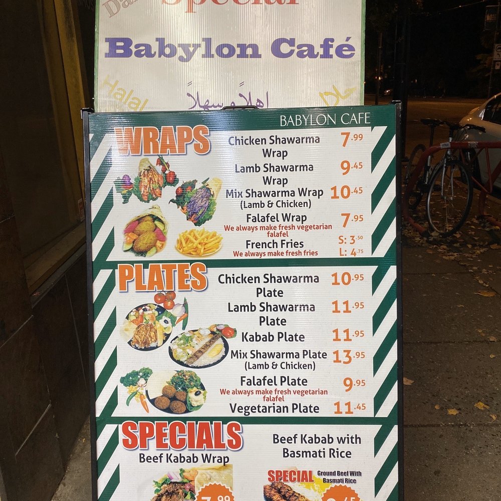 Babylon Café - Menu by the sidewalk - Middle Eastern Near Me - Vancouver, British Columbia Babylon Café - Menu by the sidewalk - Middle Eastern Near Me - Vancouver, British Columbia
