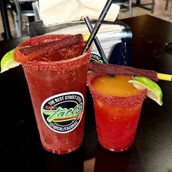 Calitacos Restaurant - Mango & Strawberry Margarita ($6.99),
Michelada 32oz ($9.99)