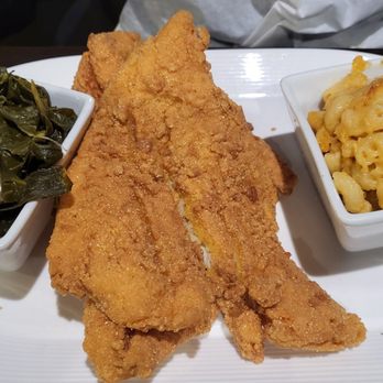 Della J's Delectables - Fried flounder greens and mac and cheese. - Southern Near Me - Alexandria, Virginia