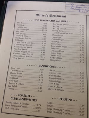 Menu photo 2 Walker's Restaurant Windsor, NS Menu photo 2 Walker's Restaurant Windsor, NS