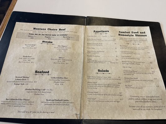 Menu photo 2 Bar-S Lounge Supper Club Great Falls, MT