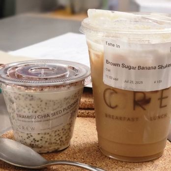 Crew - Tiramisu chia seed pudding  Brown Sugar Banana Shaker - Breakfast & Brunch Near Me - Chatham, New Jersey