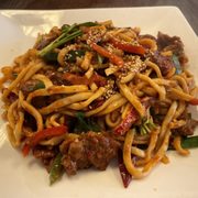 Photo of Khorasan Mediterranean Cuisine - San Diego, CA, United States. Spicy fried noodles with lamb