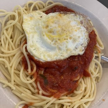 Metro Cafe Diner - Kids spaghetti marinara (I added a fried egg) - Diners Near Me - Stone  Mountain, Georgia