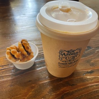 Aroma Craft Coffee - Hot cappuccino with complementary cookies, wish the cup was a regular one and not a togo cup - Coffee Roasteries Near Me - Walnut, California