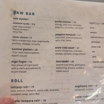 Zu Izakaya - ASU - Raw bar menu - Sushi Bars Near Me - Tempe, Arizona