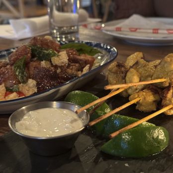 MOFU Shoppe - Twice cooked pork belly and chicken satay - Asian Fusion Near Me - Raleigh, North Carolina