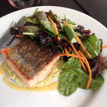 Jam Bistro - Salmon with avocado/ edamame mixture with a vinaigrette green salad - American Near Me - Rehoboth Beach, Delaware Jam Bistro - Salmon with avocado/ edamame mixture with a vinaigrette green salad - American Near Me - Rehoboth Beach, Delaware