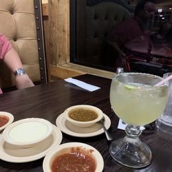 Excellent huge margarita, white queso, extra hot salsa along with regular salsa!