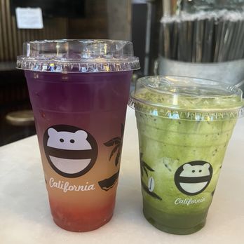 Mini Monster Cafe - Matcha latte and strawberry sunset lemonade - Bubble Tea Near Me - Anaheim, California