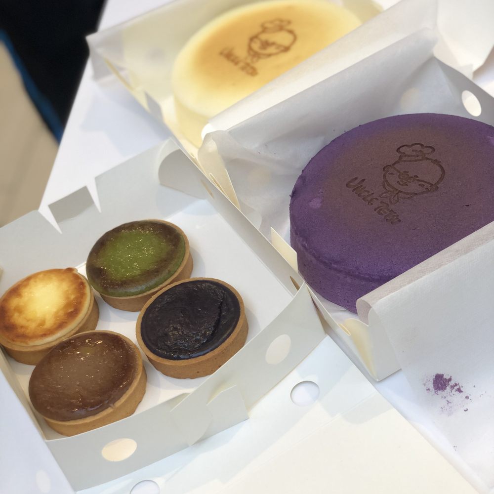 Uncle Tetsu - Original Japanese Cheesecake (top), Ube Japanese Cheesecake (right), Cheese Tarts - original, matcha, ube and chocolate clockwise (left) - Bakeries Near Me - Daly City, California