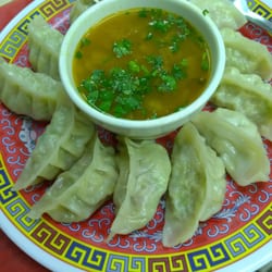 Gurung Brothers Retails - daily 'chicken / veggie' momo platter (with vegetable soup).  very good and even better with the Druk spicy sauce!  :)