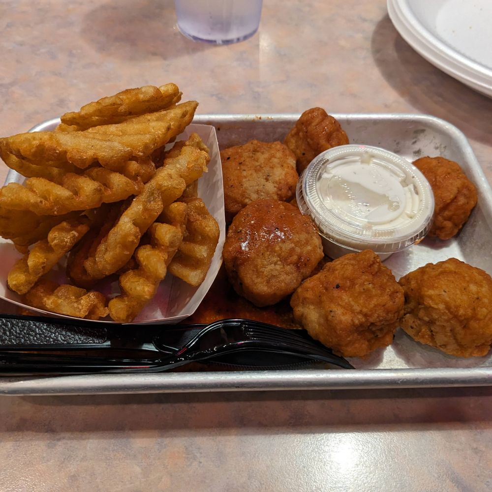 6-pice boneless wings with fries and a side of ranch 6-pice boneless wings with fries and a side of ranch