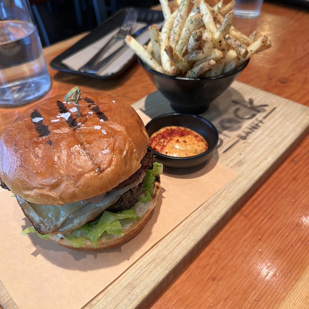 Block Kitchen + Bar - Blockalicious burger with side of fries - Sandwiches Near Me - Banff, Alberta