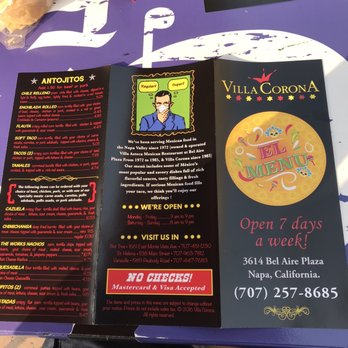 Villa Corona - Menu pamphlet - Mexican Near Me - Napa, California Villa Corona - Menu pamphlet - Mexican Near Me - Napa, California