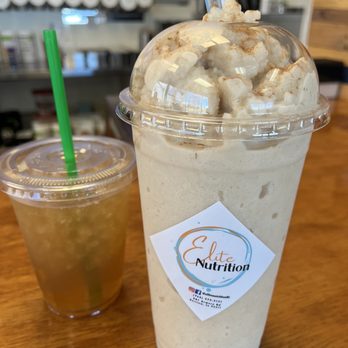 Elite Nutrition - Pumpkin Cinnamon Roll smoothie with a green tea chaser. - Juice Bars & Smoothies Near Me - Barstow, California Elite Nutrition - Pumpkin Cinnamon Roll smoothie with a green tea chaser. - Juice Bars & Smoothies Near Me - Barstow, California