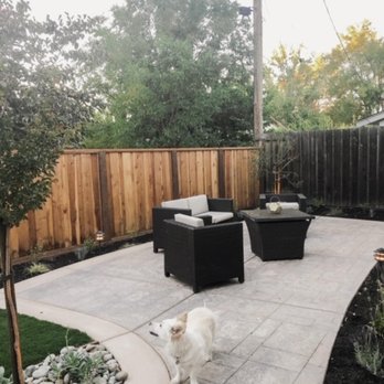 Arreola Landscape and Pool Design - Backyard - after (stamped concrete patio, new back fence) - Landscaping Near Me
