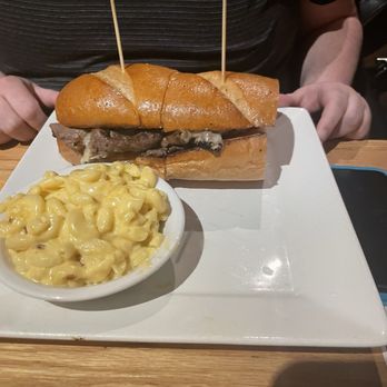 Bobby Q - Philly Cheesesteak sandwich ordered plain with no veggies. Yummy mac & cheese. - Barbeque Near Me - Phoenix, Arizona Bobby Q - Philly Cheesesteak sandwich ordered plain with no veggies. Yummy mac & cheese. - Barbeque Near Me - Phoenix, Arizona