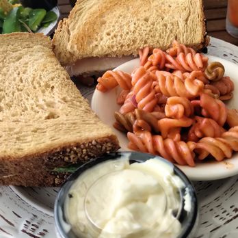 Huntley's Place - Turkey sandwich with the pasta salad (mayo on side by default) - Breakfast & Brunch Near Me - Virginia Beach, Virginia Huntley's Place - Turkey sandwich with the pasta salad (mayo on side by default) - Breakfast & Brunch Near Me - Virginia Beach, Virginia