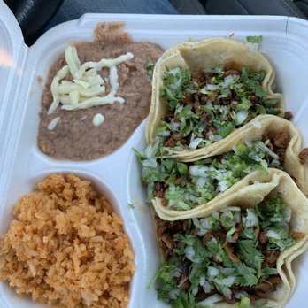 Sandy's Tacos - Three el pastor tacos, beans and rice. - Tacos Near Me - Enid, Oklahoma Sandy's Tacos - Three el pastor tacos, beans and rice. - Tacos Near Me - Enid, Oklahoma