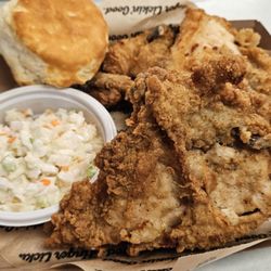 KFC - 3 piece white (2 breasts + wing) biscuit and cole slaw