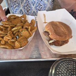 Itsurwiener Restaurant and Bar - Bacon, cheese burger and FRIED PICKLES