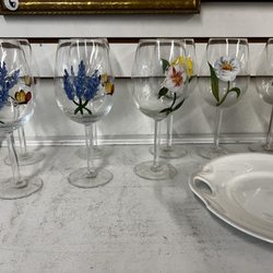 Thrifty Station - Hand-painted Texas wildflower wine glasses. $2. each. 8/17/24