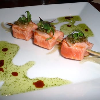 O Ya - Scottish Salmon Kushiyaki: shiso salsa verde, yuzu pickled onions. - Japanese Near Me - Boston, Massachusetts O Ya - Scottish Salmon Kushiyaki: shiso salsa verde, yuzu pickled onions. - Japanese Near Me - Boston, Massachusetts