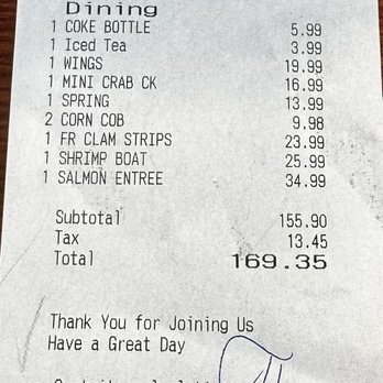 Bracco's Clam and Oyster Bar - Bill w/o the added fee and tip included. - Seafood Near Me - Freeport, New York Bracco's Clam and Oyster Bar - Bill w/o the added fee and tip included. - Seafood Near Me - Freeport, New York