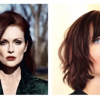 David Reposar - Color Inspo on the left, Achievement on the right - Red Violet tonality introduced via Lowlights followed by a dark warm base color - Makeup Artists Near Me - San Francisco, California David Reposar - Color Inspo on the left, Achievement on the right - Red Violet tonality introduced via Lowlights followed by a dark warm base color - Makeup Artists Near Me - San Francisco, California