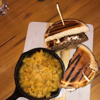Oh My Darling - "The Darling" Angus burger w/goat cheese, substituted fries for delicious  Mac and cheese - Breakfast & Brunch Near Me - Syracuse, New York