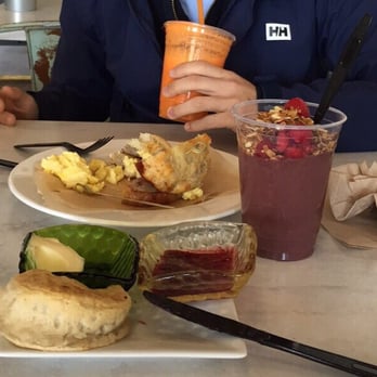 The Corner Pantry - Sausage and egg on cheddar biscuit, autumn spice juice, crumpet with jam and butter, & Acai smoothie bowl - Cafes Near Me - Baltimore, Maryland The Corner Pantry - Sausage and egg on cheddar biscuit, autumn spice juice, crumpet with jam and butter, & Acai smoothie bowl - Cafes Near Me - Baltimore, Maryland