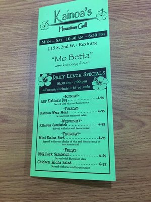 Menu photo 1 Kainoas Hawaiian Grill Rexburg, ID