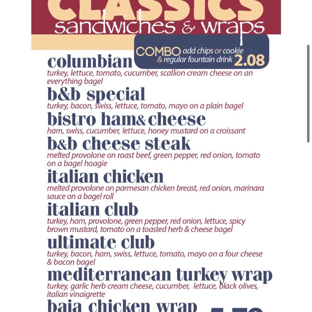 B&B Bagel - Classic Sandwiches Menu - Bagels Near Me - Columbia, Missouri
