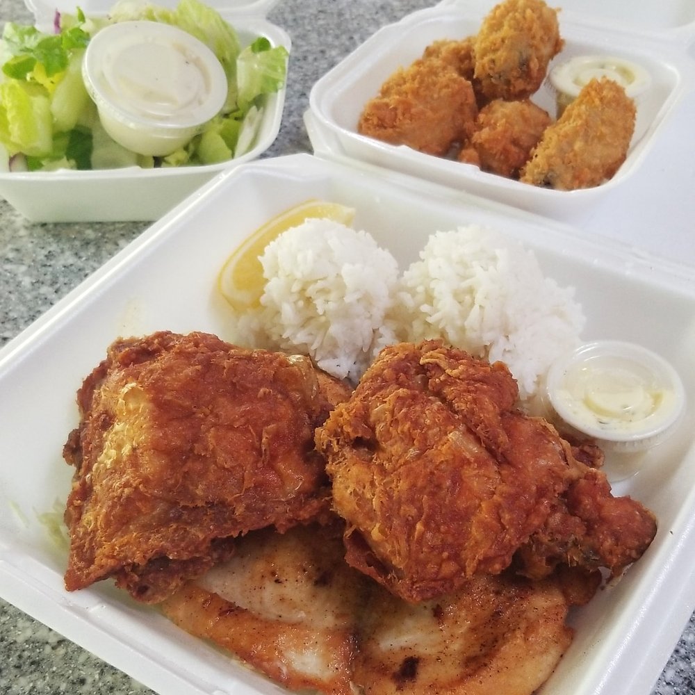 Ray's Café - Ono and chicken special with Fried oysters - American Near Me - Honolulu, Hawaii Ray's Café - Ono and chicken special with Fried oysters - American Near Me - Honolulu, Hawaii