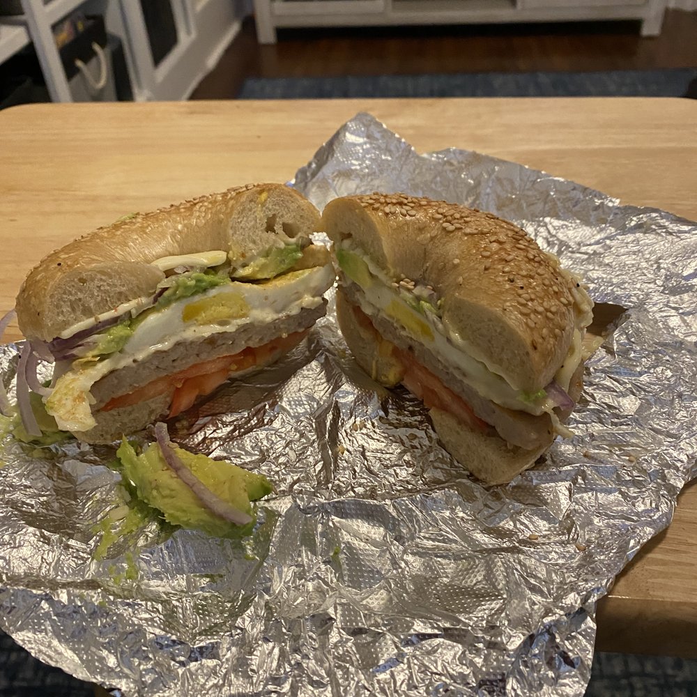 Sausage and Egg on a Sesame Bagel Sausage and Egg on a Sesame Bagel