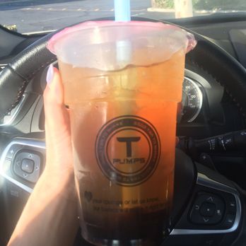 Tpumps - Upland - Mango Peach Passion Green Tea w/Boba - Bubble Tea Near Me - Upland, California