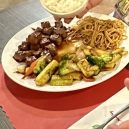 Steak. Veggies. Noodles. Rice.