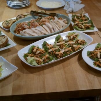 Kitchen on Fire - My teams winning Iron Chef meal! Asian chicken lettuce wraps and fresh pasta w/ a tomato fennel sauce - Cooking Schools Near Me - Berkeley, California