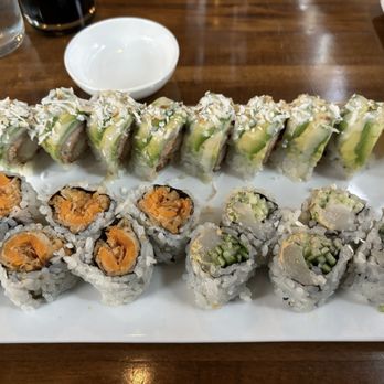Kinme - aladdin roll (top); sweet potato & spicy scallop rolls - Japanese Near Me - Philadelphia, Pennsylvania