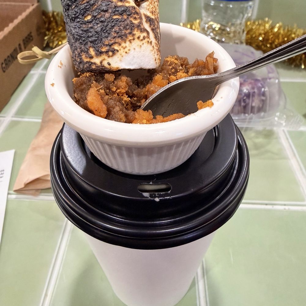 Kefita Coffee - Single-Origin Latte with candied yams on side - Coffee & Tea Near Me - Houston, Texas