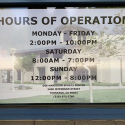 Dee Hardison Sports Center - Hours of Operation