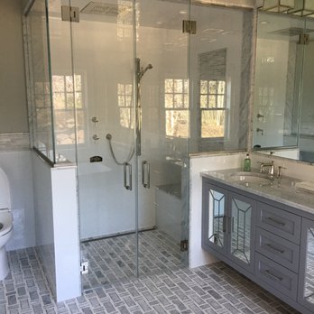 Lighthouse Shower Doors - Frameless Corner Square Steam Unit w.French Doors; chrome hardware with square handle, low iron glass with protective coating - Kitchen & Bath Near Me - Lynbrook, New York Lighthouse Shower Doors - Frameless Corner Square Steam Unit w.French Doors; chrome hardware with square handle, low iron glass with protective coating - Kitchen & Bath Near Me - Lynbrook, New York