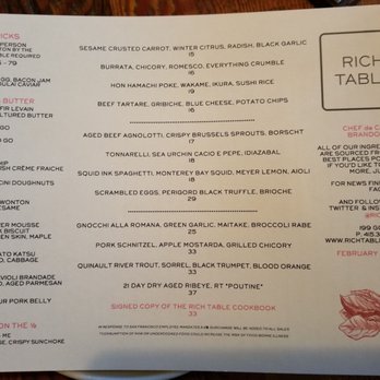 Rich Table - 02/2019 menu - New American Near Me - San Francisco, California Rich Table - 02/2019 menu - New American Near Me - San Francisco, California