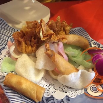 Rock A Bangkok - "Combination" appetizer - fried wontons, spring rolls, coconut shrimp - pretty good, too many fried choices, though. - Thai Near Me - Miami, Florida Rock A Bangkok - "Combination" appetizer - fried wontons, spring rolls, coconut shrimp - pretty good, too many fried choices, though. - Thai Near Me - Miami, Florida