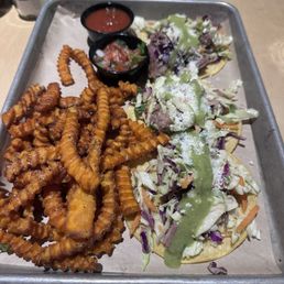 Brisket tacos and sweet potato fries Brisket tacos and sweet potato fries